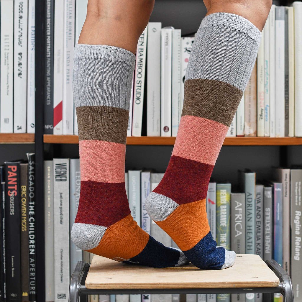 KNEE SOCKS - lambswool - women's  -  block - pink/red - CASE SIZE 3