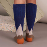 KNEE SOCKS - lambswool - women's  -  mountain - navy orange - CASE SIZE 3