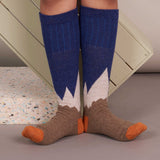 KNEE SOCKS - lambswool - women's  -  mountain - navy orange - CASE SIZE 3