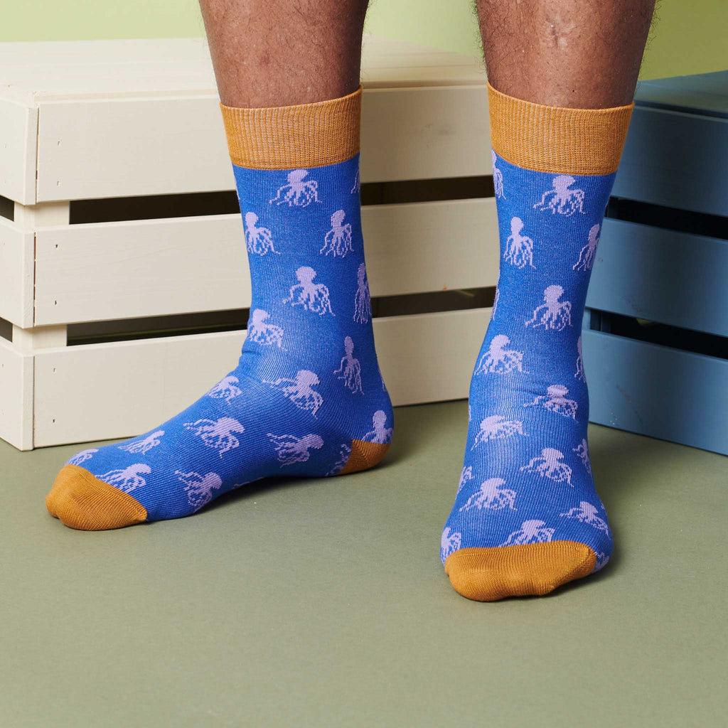 ANKLE SOCKS - cotton - men's - OCTOPUS - bright blue
