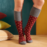 KNEE SOCKS - lambswool - women's - dots - plum/peach - CASE SIZE 3