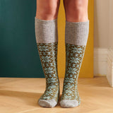 KNEE SOCKS - lambswool - women's - fair isle - green - CASE SIZE 3