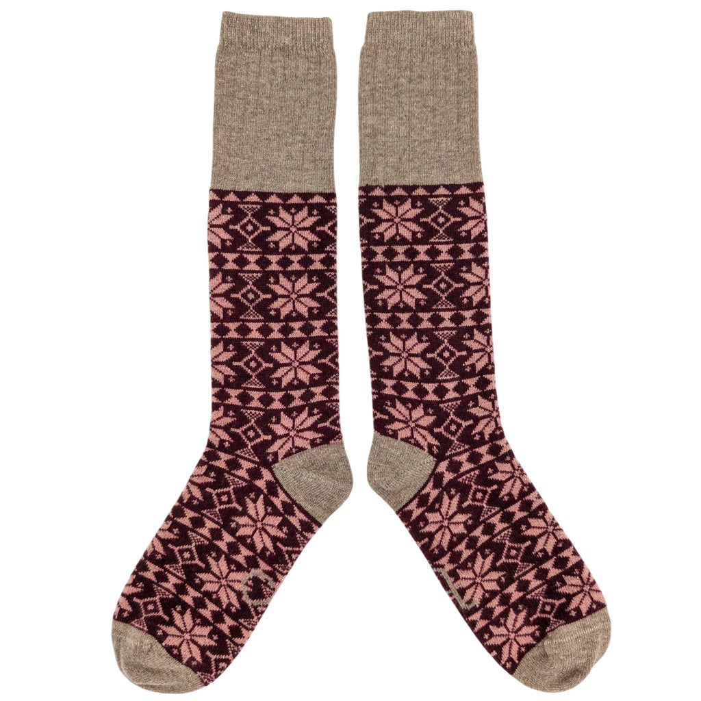 KNEE SOCKS - lambswool - women's - fair isle - plum - CASE SIZE 3