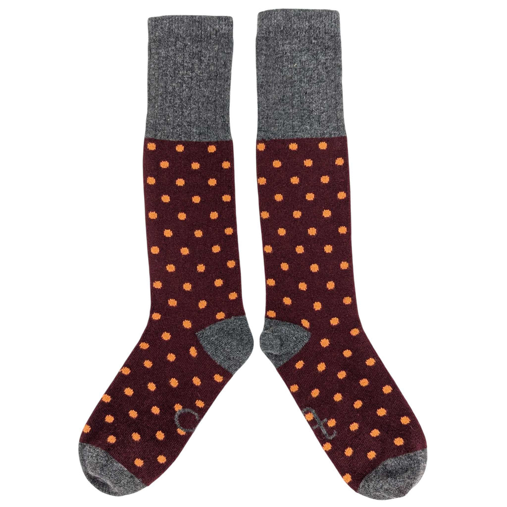 KNEE SOCKS - lambswool - women's - dots - plum/peach - CASE SIZE 3