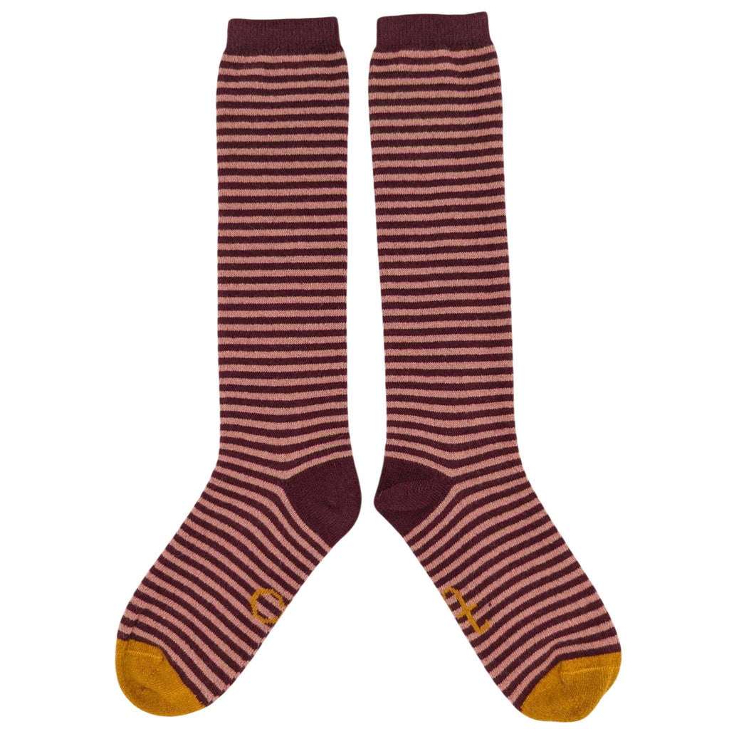 KNEE SOCKS - lambswool - women's - stripe - plum - CASE SIZE 3