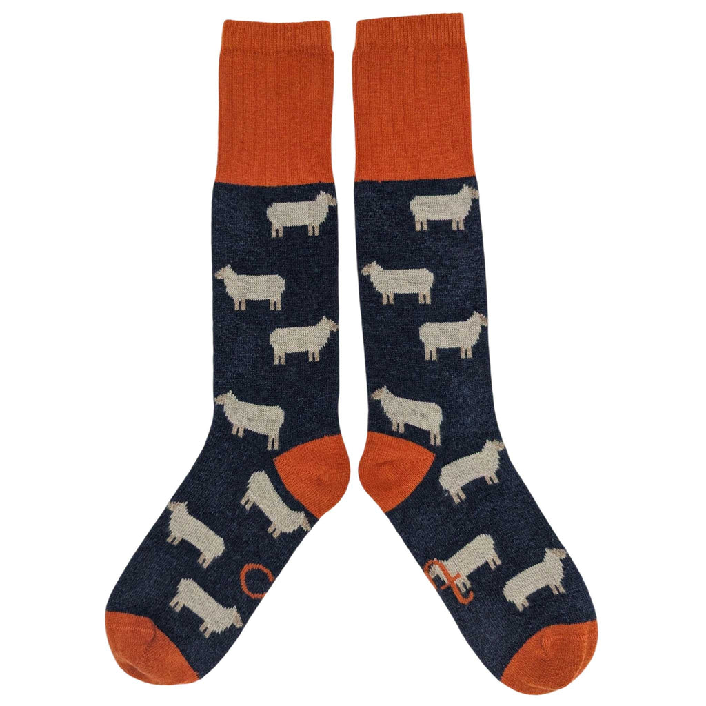 KNEE SOCKS - lambswool - women's - sheep - blue - CASE SIZE 3