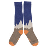 KNEE SOCKS - lambswool - women's  -  mountain - navy orange - CASE SIZE 3