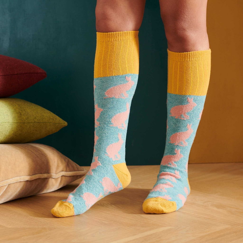 KNEE SOCKS - lambswool - women's - rabbit - jade - case size 3