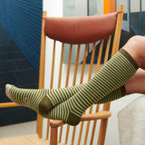 KNEE SOCKS - lambswool - women's - stripe - green - CASE SIZE 3