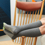 KNEE SOCKS - lambswool - women's - striped sole - grey - CASE SIZE 3