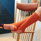 KNEE SOCKS - lambswool - women's - striped sole - orange - CASE SIZE 3