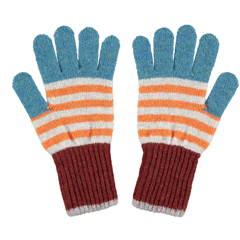 KIDS GLOVES - stripe - sea green & sienna
