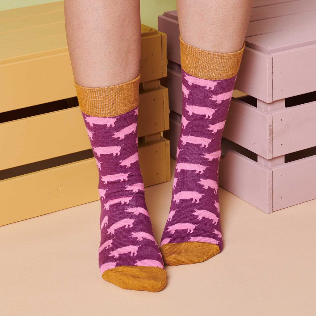 ANKLE SOCKS - cotton - women's - PIG - plum - CASE SIZE 3