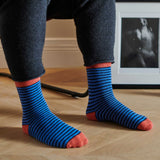 ANKLE SOCKS - lambswool -men's  - stripe - dark teal