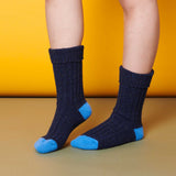 ANKLE SOCKS - lambswool & silk - unisex - navy 