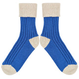 China Blue & Oatmeal Cashmere Blend Slouch Socks