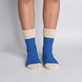 China Blue & Oatmeal Cashmere Blend Slouch Socks