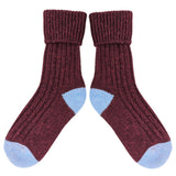 Unisex Burgundy & Blue Recycled Silk Blend Chunky Socks