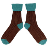 SLOUCH SOCKS - cashmere mix - COCOA/TEAL - CASE SIZE 3