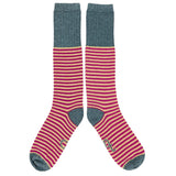 KNEE SOCKS - lambswool - women's  - stripe - pink - CASE SIZE 3