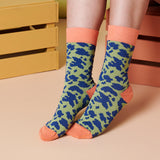 ANKLE SOCKS - cotton - women's - LEOPARD - light green & navy - CASE SIZE 3