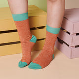 ANKLE SOCKS - cotton - women's - LUREX - orange & jade - CASE SIZE 3