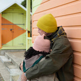 electric yellow and light pink lambswool beanies