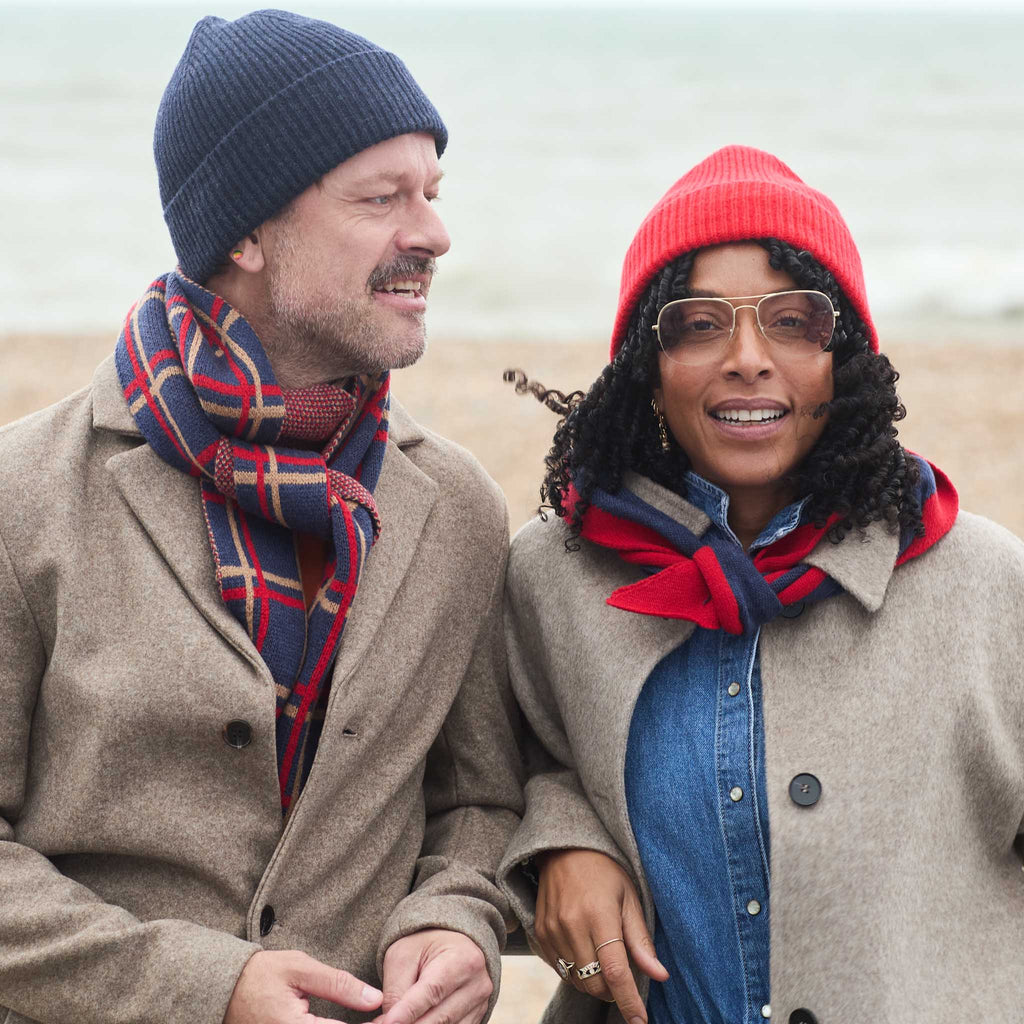 navy & red lambswool beanies 