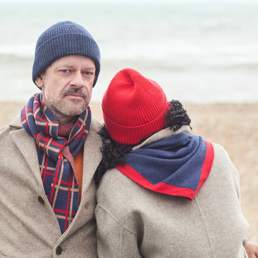 navy & red beanies & scarves 