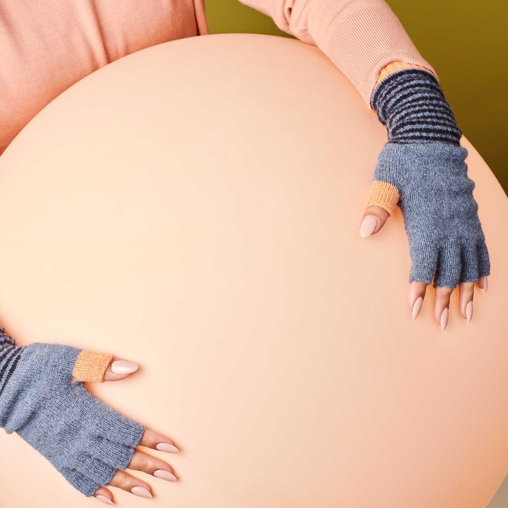 FINGERLESS GLOVES - lambswool - women's - denim & peach