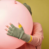 FINGERLESS GLOVES - lambswool - women's - soft green & electric