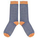 Women's Bright Blue & Peach Glitter Organic Cotton Ankle Socks