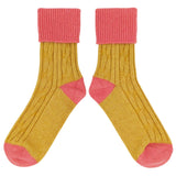 Golden Yellow & Coral Cashmere Blend Slouch Socks
