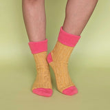 Golden Yellow & Coral Cashmere Blend Slouch Socks