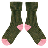 Unisex Dark Green & Pink Recycled Silk Blend Chunky Socks