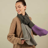 SCARF - lambswool - wide stripe - grey/lilac