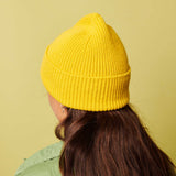 Lambswool Ribbed Beanie - Electric Yellow