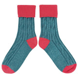 SLOUCH SOCKS - cashmere mix - JADE/CORAL - CASE SIZE 3