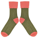 Khaki Green & Coral Cashmere Blend Slouch Socks