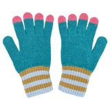 Kids' Lambswool Gloves - Green & Pink Tips