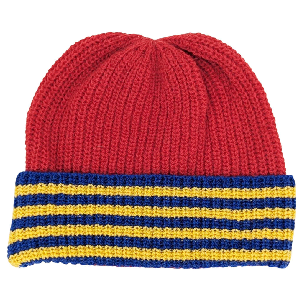 Kids' Lambswool Beanie - Red & Yellow Stripe