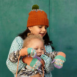 KIDS MITTEN - lambswool - fair isle - green