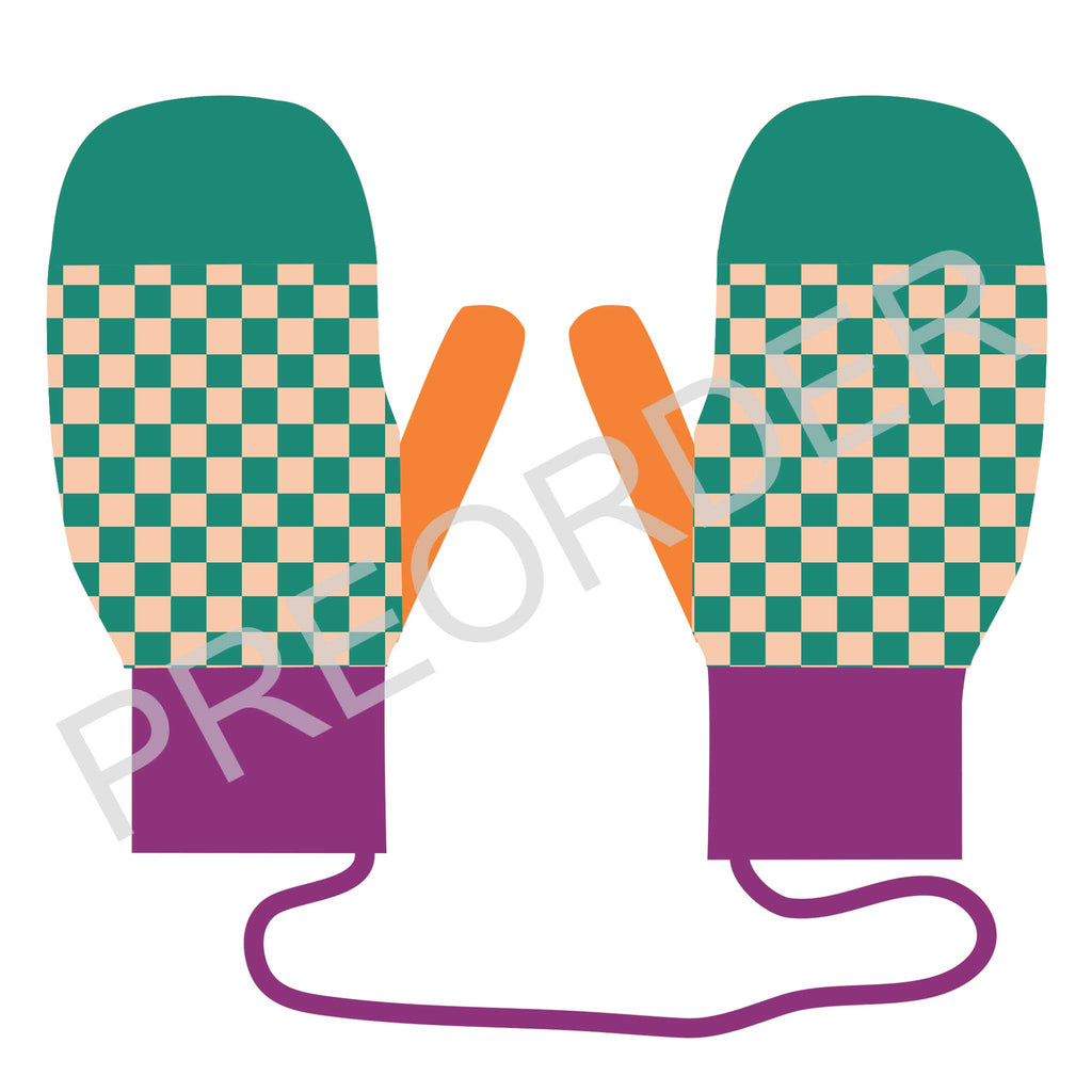 KIDS MITTEN - Lambswool - Check - Spearmint/Peach/Orange