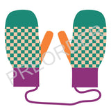KIDS MITTEN - Lambswool - Check - Spearmint/Peach/Orange