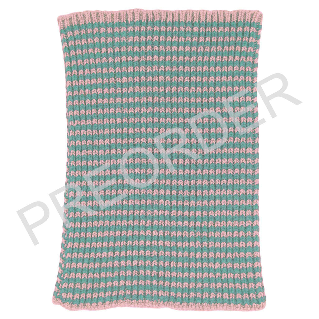 MINI SNOOD - Lambswool -  Thin Stripe - Green/Peach