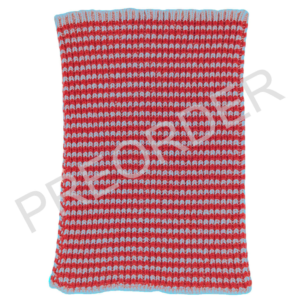 MINI SNOOD - Lambswool -  Thin Stripe - Red/Light Blue