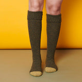 Unisex Dark Green & Lime Recycled Silk Blend Knee Socks