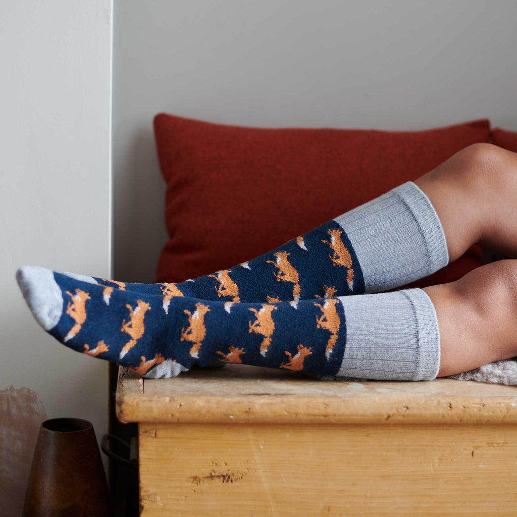 KNEE SOCKS - lambswool - women's  -  running fox - dark teal