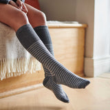 KNEE SOCKS - lambswool - women's  - stripe - grey