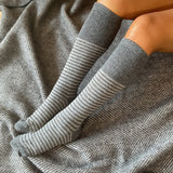 KNEE SOCKS - lambswool - women's  - stripe - grey - CASE SIZE 3